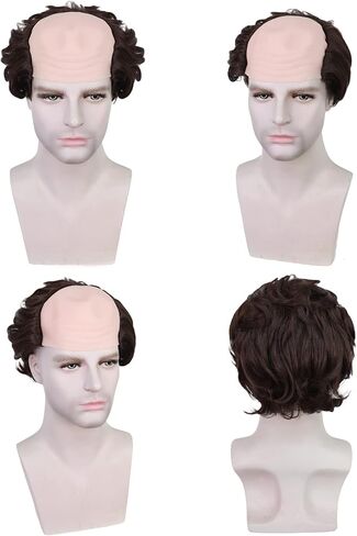 Gray Bald Wig Short Curly Old Man Wig Balding Mad Scientist Wig Synthetic Halloween Cosplay Costume Wig (Gray) in Saudi Arabia