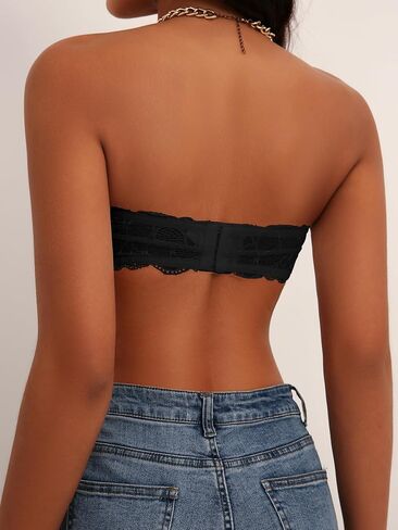 Luna & Sun Women's Strapless Lace Bandeau Padded Tube Top Bralette, with Back Hook and Eye Closure in Saudi Arabia
