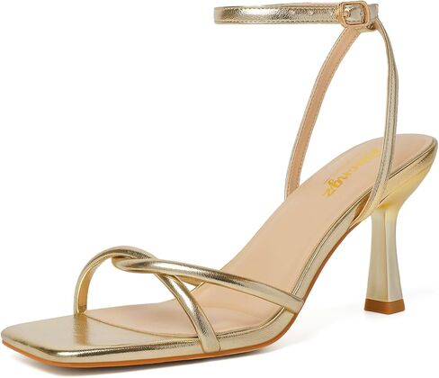 RIBONGZ Women's Heeled Sandals Square Open Toe Kitten Strappy Heels with Ankle Strap Elegant Summer Wedding Party Evening Prom Daily Wear Lace Up Dress Shoes in Kuwait
