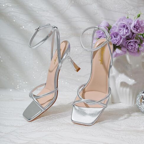 RIBONGZ Women's Heeled Sandals Square Open Toe Kitten Strappy Heels with Ankle Strap Elegant Summer Wedding Party Evening Prom Daily Wear Lace Up Dress Shoes in Kuwait
