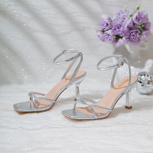 RIBONGZ Women's Heeled Sandals Square Open Toe Kitten Strappy Heels with Ankle Strap Elegant Summer Wedding Party Evening Prom Daily Wear Lace Up Dress Shoes in Saudi Arabia