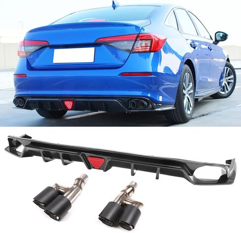 Ikon Motorsports ، Diffuser الخلفي متوافق مع 2022-2024 هوندا سيفيك 11th Gen Ex/Touring/Si Trims ، Ikon نمط ألياف الكربون طباعة PP الخلفية الشفة الصدفة المضافة على استبدال bodykit in Kuwait