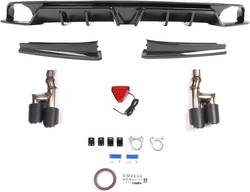 Ikon Motorsports ، Diffuser الخلفي متوافق مع 2022-2024 هوندا سيفيك 11th Gen Ex/Touring/Si Trims ، Ikon نمط ألياف الكربون طباعة PP الخلفية الشفة الصدفة المضافة على استبدال bodykit in Kuwait