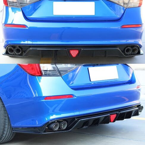 Ikon Motorsports ، Diffuser الخلفي متوافق مع 2022-2024 هوندا سيفيك 11th Gen Ex/Touring/Si Trims ، Ikon نمط ألياف الكربون طباعة PP الخلفية الشفة الصدفة المضافة على استبدال bodykit in Kuwait