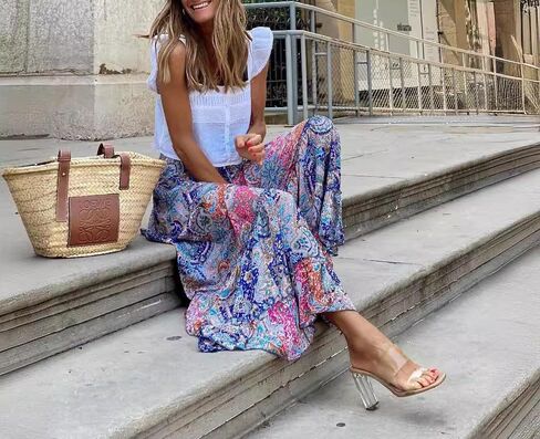 Spevert Women's Bohemian Floral Printed Elastic Waist A Line Maxi Skirt for Women Summer Casual Long Skirt in Kuwait