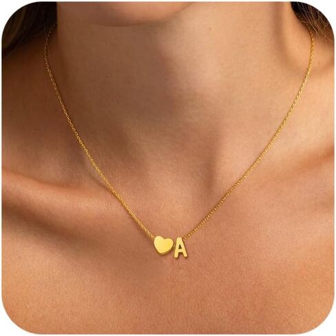 Heart Initial Necklaces for Women Girls, 18K Gold Plated A-Z Initial Necklace Tiny Heart Necklace Dainty Gold Initial Necklaces for Women Trendy Jewelry Gifts for Teen Girls in Saudi Arabia