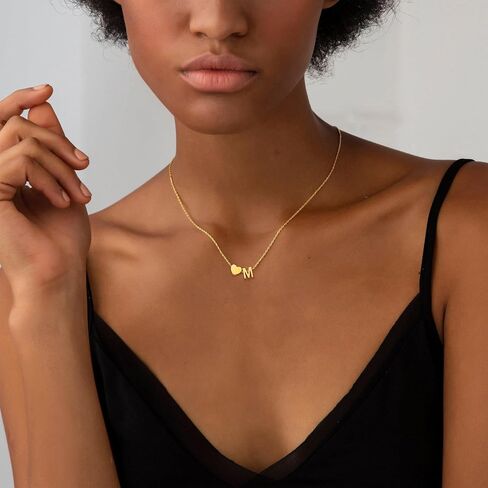 قلادة القلب الأولية للنساء الفتيات ، قلادة قلادة أولية مطلية بالذهب 18 كيلو بايت ، قلادة صغيرة من الذهب الذهب اللامع للنساء هدايا المجوهرات العصرية للفتيات في سن المراهقة in Kuwait