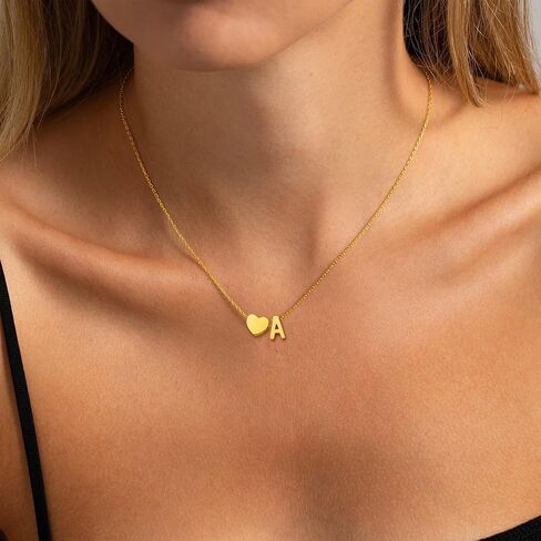 Heart Initial Necklaces for Women Girls, 18K Gold Plated A-Z Initial Necklace Tiny Heart Necklace Dainty Gold Initial Necklaces for Women Trendy Jewelry Gifts for Teen Girls in Saudi Arabia