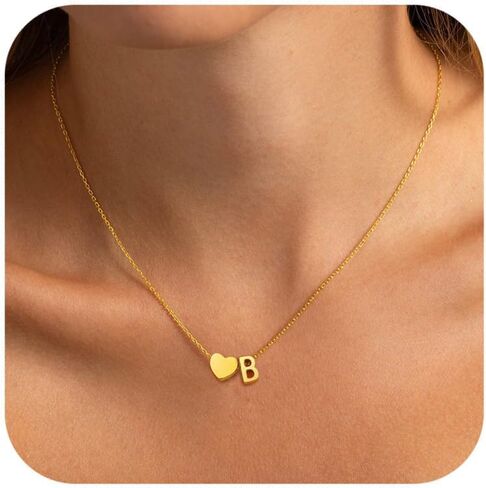 Heart Initial Necklaces for Women Girls, 18K Gold Plated A-Z Initial Necklace Tiny Heart Necklace Dainty Gold Initial Necklaces for Women Trendy Jewelry Gifts for Teen Girls in Saudi Arabia