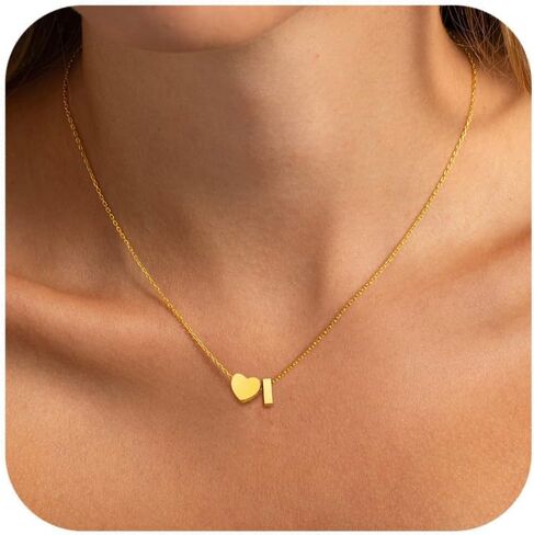 Heart Initial Necklaces for Women Girls, 18K Gold Plated A-Z Initial Necklace Tiny Heart Necklace Dainty Gold Initial Necklaces for Women Trendy Jewelry Gifts for Teen Girls in Saudi Arabia