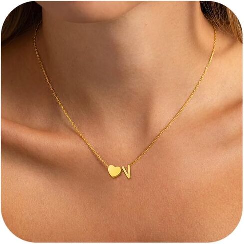 Heart Initial Necklaces for Women Girls, 18K Gold Plated A-Z Initial Necklace Tiny Heart Necklace Dainty Gold Initial Necklaces for Women Trendy Jewelry Gifts for Teen Girls in Saudi Arabia