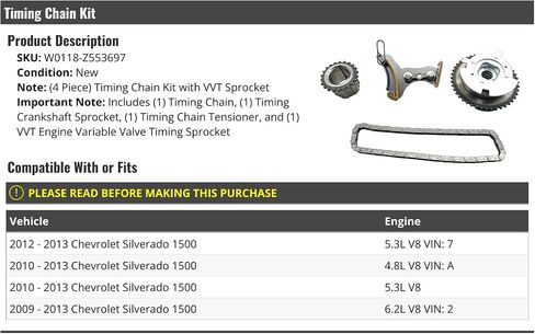 Timing Chain Kit with VVT Sprocket - 4 Piece - Compatible with 2009-2013 Chevy Silverado 1500 V8 in Saudi Arabia