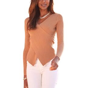 LASCANA Women's Overlapping V-Neck Sweater - Slim Fit, Crossover Detail, Soft Ribbed Knit in Saudi Arabia