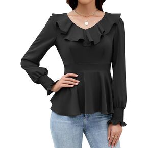 Womens Dressy Casual Blouses Long Sleeve V Neck Ruffle Tops Ladies Fall 2025 Work Shirt in Kuwait
