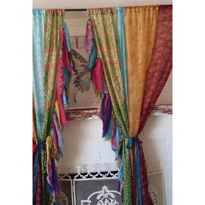 2 Pcs of Indian Curtain Saree Silk Curtain Sari Boho Curtain Gypsy Curtain Hippy Bohemian Curtain Ethnic Wall Hanging Curtain Yille in Saudi Arabia