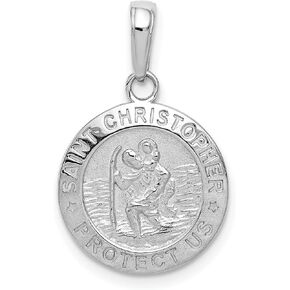 St Christopher Necklace Mens & Womens - 14k White Gold St Christopher Medal Pendant, Solid 'Saint Christopher Protect Us' Inscription, 1.66g, 15mm, Patron of Travelers, Engravable in Saudi Arabia