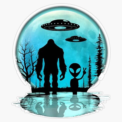 Alien And Bigfoot Moon Sticker Bumper Sticker Vinyl Decal 5" in Saudi Arabia
