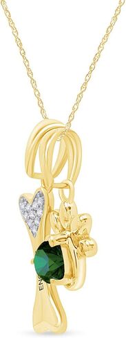 Personalized Engrave Simulated Birthstone & Diamond Accent Paw Print and Dog Bone Charm Pendant Necklace in 14k Yellow Gold Over Sterling Silver in Saudi Arabia