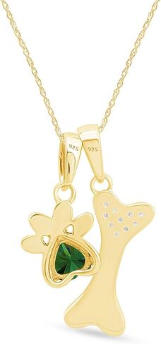 Personalized Engrave Simulated Birthstone & Diamond Accent Paw Print and Dog Bone Charm Pendant Necklace in 14k Yellow Gold Over Sterling Silver in Saudi Arabia