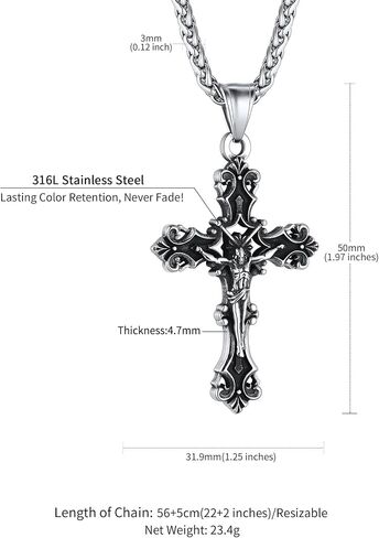 قلادة صليب متسلسل للرجال ، قلادة قلادة مسيحية سوداء/18 كيلو بايت ، قلادة مسيحية من الفولاذ المقاوم للصدأ. in Kuwait