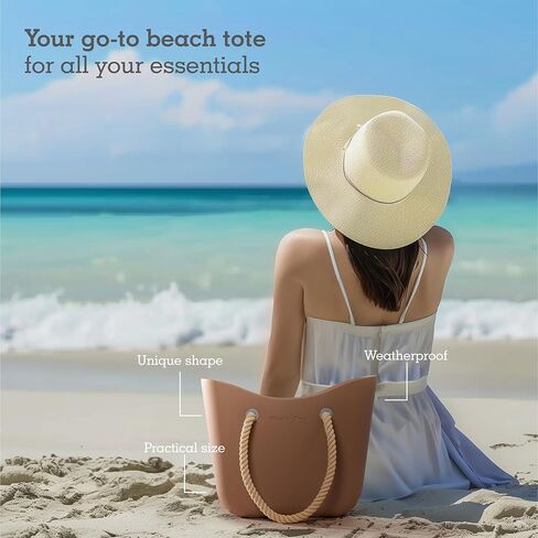 Brook + Bay Beach Bag Rubber Tote Bag with Zipper - Travel Bag, Beach Bags Waterproof Sandproof, Beach Bag for Women in Kuwait