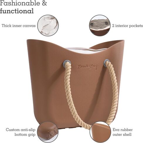 Brook + Bay Beach Bag Rubber Tote Bag with Zipper - Travel Bag, Beach Bags Waterproof Sandproof, Beach Bag for Women in Kuwait