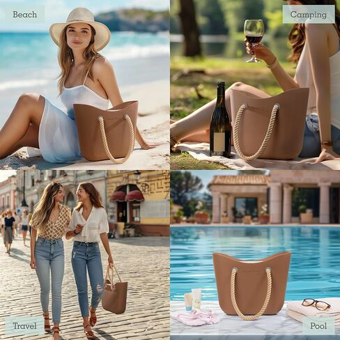 Brook + Bay Beach Bag Rubber Tote Bag with Zipper - Travel Bag, Beach Bags Waterproof Sandproof, Beach Bag for Women in Kuwait