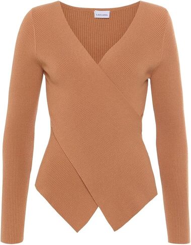 سترة V -tele للسيدات في Lascana - Slim Fit ، تفاصيل كروس ، متماسكة مضلعة ناعمة in Saudi Arabia