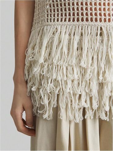 Milumia Women's Hollow Out Fringe Knitted Tank Top Sexy Sheer Sleeveless Long Sweater Vests in Saudi Arabia