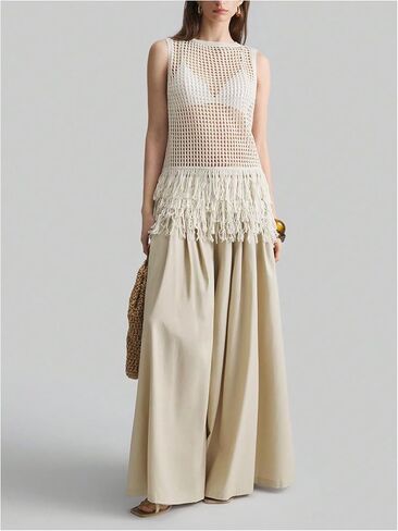 Milumia Women's Hollow Out Fringe Knitted Tank Top Sexy Sheer Sleeveless Long Sweater Vests in Saudi Arabia