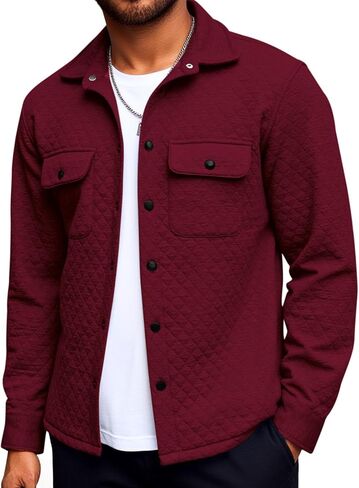 Yousify Mens Casual Shirt Jacket Long Sleeve Button Down Fall Shacket Lightweight Quilted Jackets with Pockets in Saudi Arabia