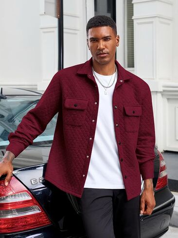 Yousify Mens Casual Shirt Jacket Long Sleeve Button Down Fall Shacket Lightweight Quilted Jackets with Pockets in Saudi Arabia