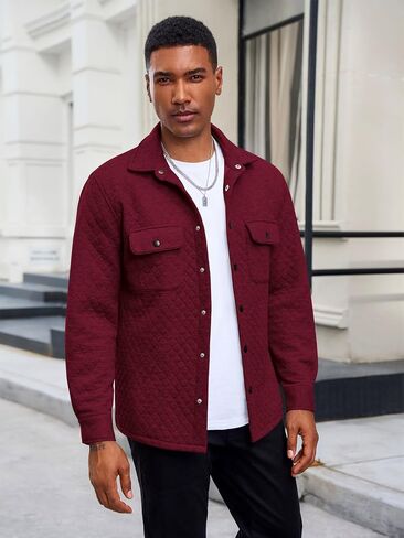 Yousify Mens Casual Shirt Jacket Long Sleeve Button Down Fall Shacket Lightweight Quilted Jackets with Pockets in Saudi Arabia