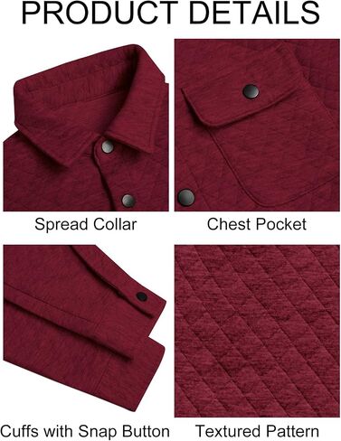 Yousify Mens Casual Shirt Jacket Long Sleeve Button Down Fall Shacket Lightweight Quilted Jackets with Pockets in Saudi Arabia
