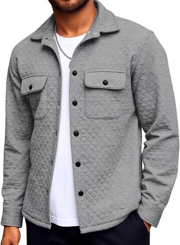 Yousify Mens Casual Shirt Jacket Long Sleeve Button Down Fall Shacket Lightweight Quilted Jackets with Pockets in Saudi Arabia