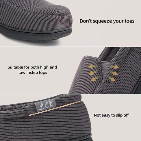 Men's Breathable Memory Foam Slipper with Non Slip Sole Comfy Loafer House Shoes Striped Knitted Upper with Coral Velvet Lining for Indoor Outdoor Slippers Grey Brown US8-13 in Saudi Arabia