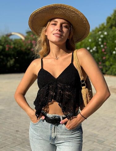 Avidlove Lace Bralette for Women V Neck Camisole Adjustable Spaghetti Strap Crop Tops in Kuwait