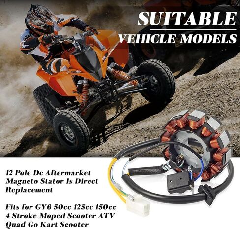 GY6 Stator Ignition Stator Magneto Coil 12 Pole Direct Current 5 Powerports Stators Fit for Gy6 50cc 125cc 150cc 4 Stroke Moped Scooter ATV Quad Go Scooter Performis in Saudi Arabia