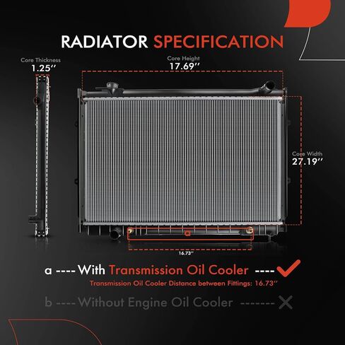 A-Premium Engine Coolant Radiator Assembly with Transmission Oil Cooler Compatible with Toyota T100 1993 1994 1995 1996 1997 1998 in Saudi Arabia