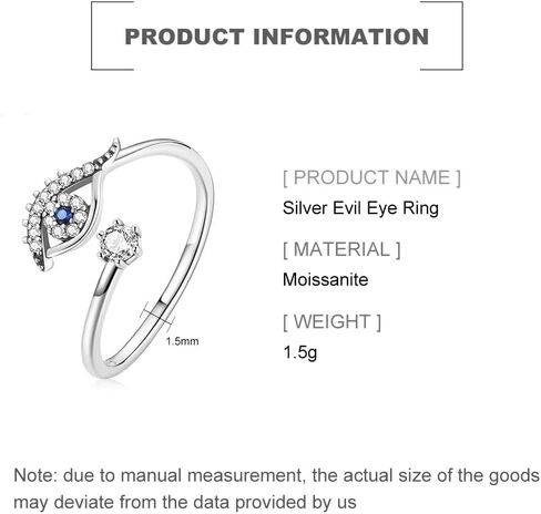 14K Gold Over S925 Sterling Silver Evil Eye Evil Eye Adjustable Ring with Moissanite & Sapphire Accents,Bless Luck Band,Meaningful Gift for Her in Saudi Arabia
