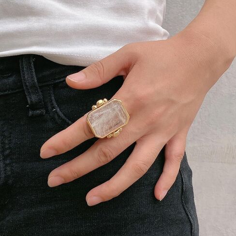 OIDIMS Natural Stone Crystal Cocktail Ring for Women Charms Gemstone Dainty Gold Plated Band Wedding Engagement Statement Rings Comfort Fit Jewelry for Her Girlfriend Size 8 in Saudi Arabia
