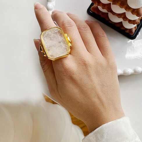 OIDIMS Natural Stone Crystal Cocktail Ring for Women Charms Gemstone Dainty Gold Plated Band Wedding Engagement Statement Rings Comfort Fit Jewelry for Her Girlfriend Size 8 in Saudi Arabia