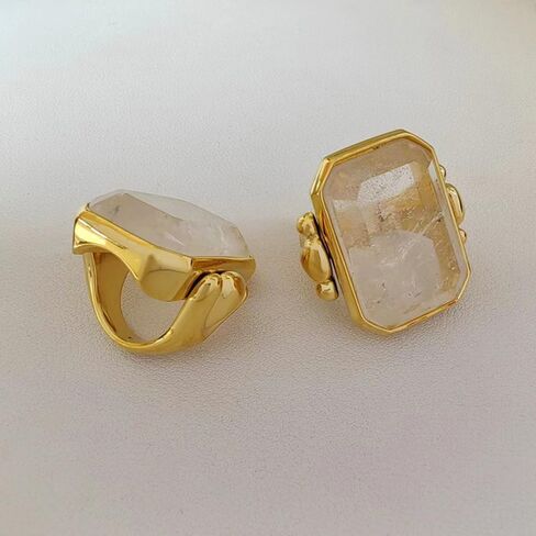 OIDIMS Natural Stone Crystal Cocktail Ring for Women Charms Gemstone Dainty Gold Plated Band Wedding Engagement Statement Rings Comfort Fit Jewelry for Her Girlfriend Size 8 in Saudi Arabia