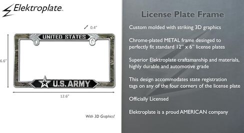 Elektroplate Officially Licensed – United States Army Chrome-Plated All-Metal Standard Size Premium 3D License Plate Frame Tag Holder for Cars/SUVs/Trucks Weather-Proof Automotive Accessory in Saudi Arabia