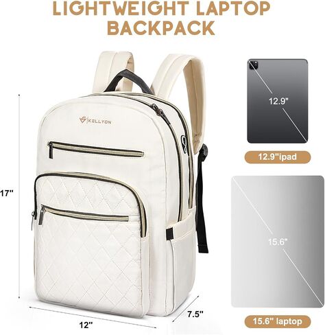 15.6 Inch Laptop Backpack for Women, Work Business Computer Backpack, College Teacher Computer Bag Travel Backpack (Beige) in Saudi Arabia