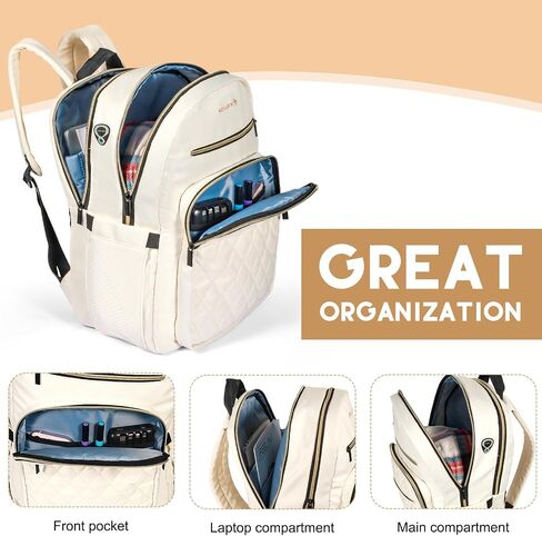 15.6 Inch Laptop Backpack for Women, Work Business Computer Backpack, College Teacher Computer Bag Travel Backpack (Beige) in Saudi Arabia