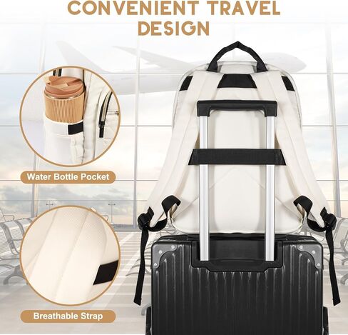 15.6 Inch Laptop Backpack for Women, Work Business Computer Backpack, College Teacher Computer Bag Travel Backpack (Beige) in Saudi Arabia