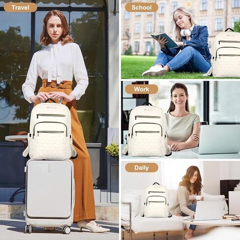 15.6 Inch Laptop Backpack for Women, Work Business Computer Backpack, College Teacher Computer Bag Travel Backpack (Beige) in Saudi Arabia