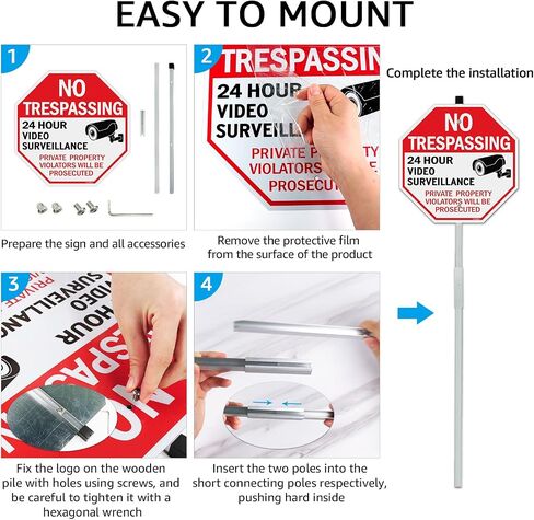 GicnKeuz Large Video Surveillance Sign, No Trespassing Signs Private Property Sign with 36" Metal Stakes, 12"x12" Aluminum Signs,Fade Resistant/Waterproof, Including Screws, Easy to Install, Outdoor in Saudi Arabia