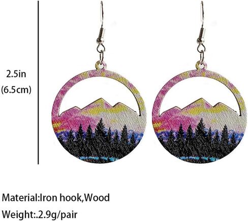 Bohemian Wooden Hollow Mountain Dangle Earrings Lightweight Nature Landscape Painting Drop Earrings for Women Statement Outdoor Enthusiast Jewelry Gifts-Water Drop C in Kuwait